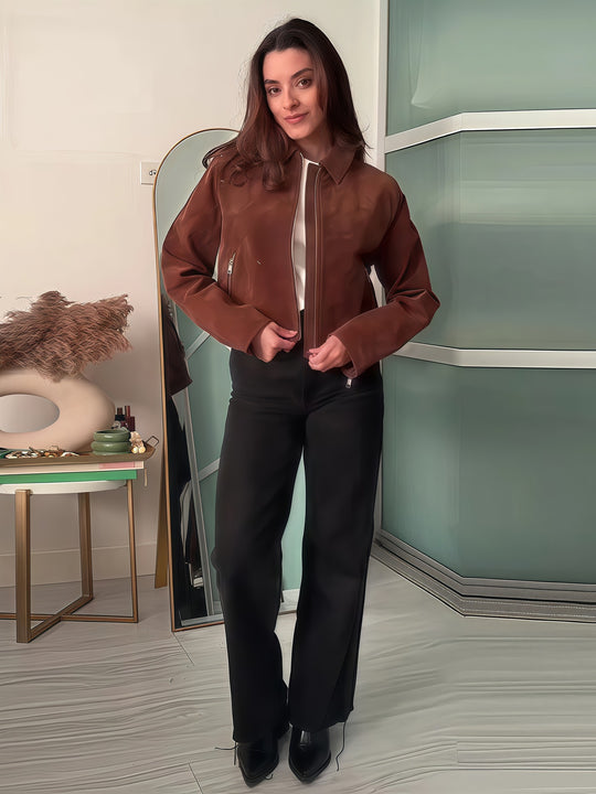 Damen modische kurz geschnittene jacke mit geschmeidiger Textur EB