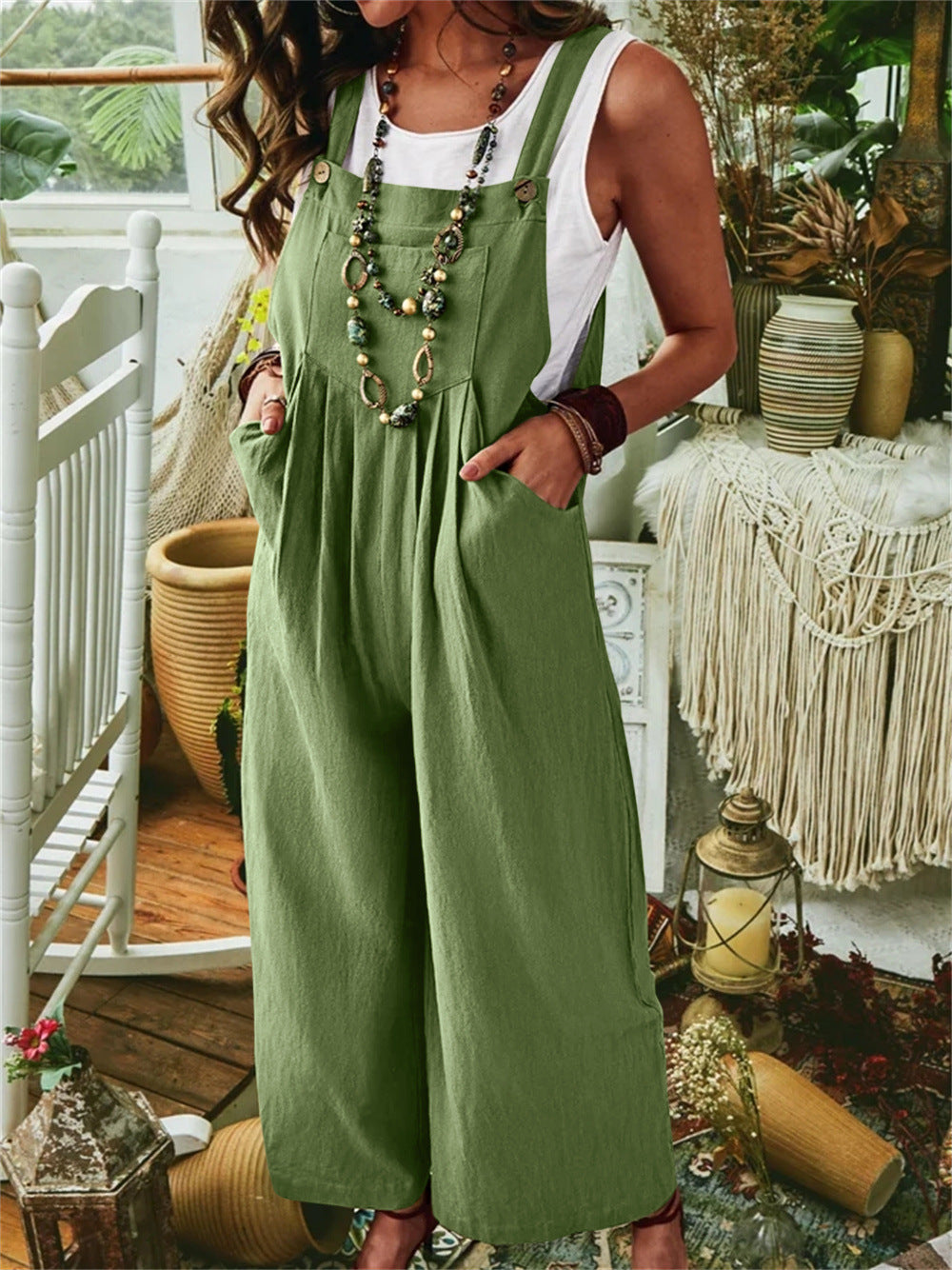 Damen Lässige Jumpsuit mit weitem Bein und Taschen EB