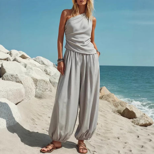Damen Elegantes Einteiler-Outfit mit Fließendem Schnitt und One-Shoulder-Design EB
