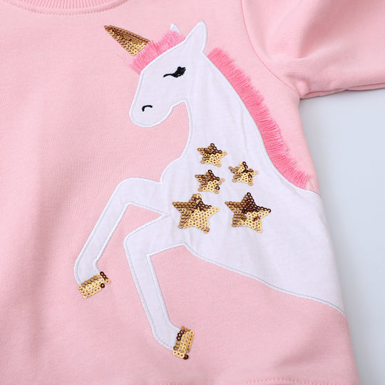 Mädchen Sweatshirt mit glitzerndem Einhornmotiv EB