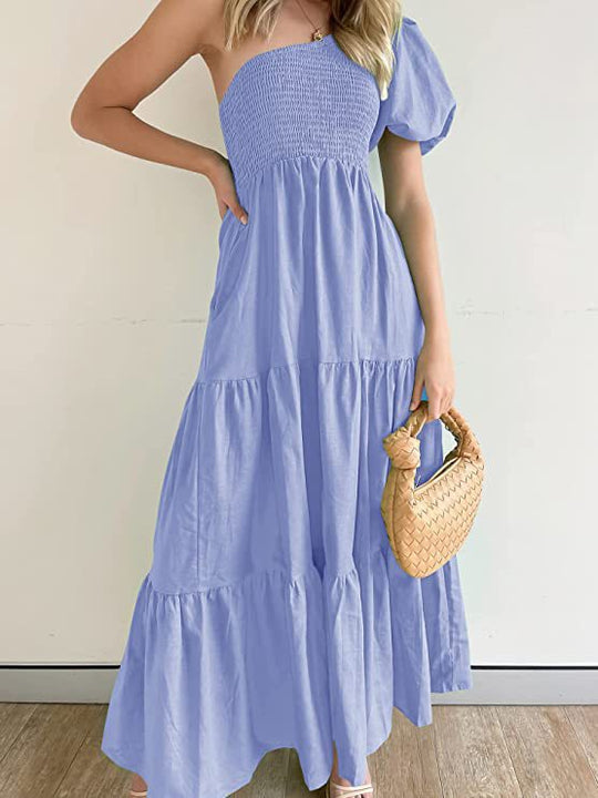 Damen Maxikleid mit asymmetrischem Träger und fließendem Schnitt EB