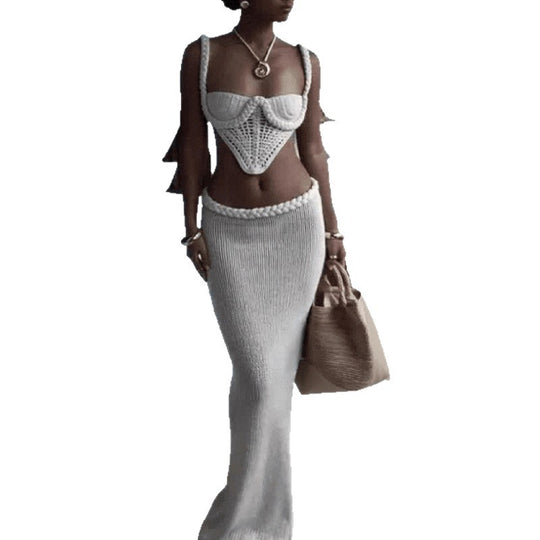 Damen Elegantes Häkel-Zweiteiler mit asymmetrischem Design EB