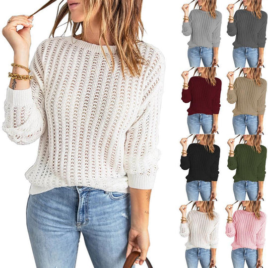 Damen Strickpullover mit feinem Lochmuster und lässigem Schnitt EB