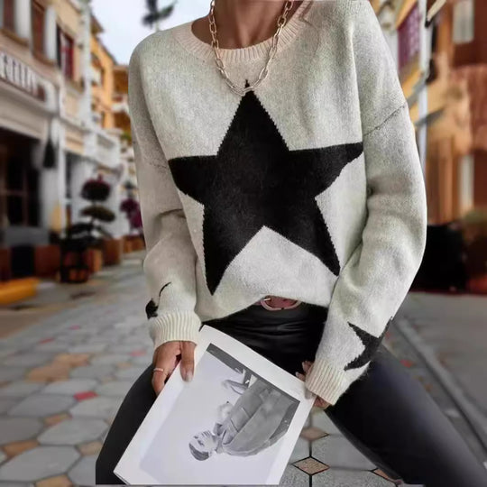 Damen Modischer Strickpullover mit Sternenmuster EB