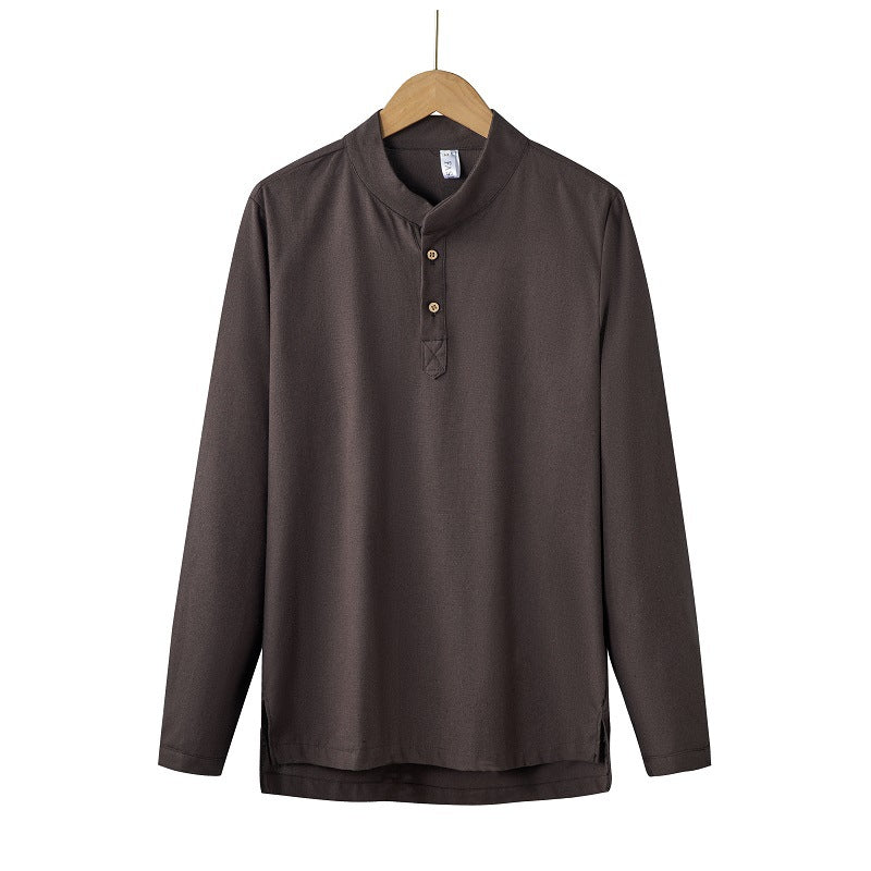 Herren nan langärmeliges Henley-Shirt mit Stehkragen und verdeckter Knopfleiste aus Baumwollmix EB