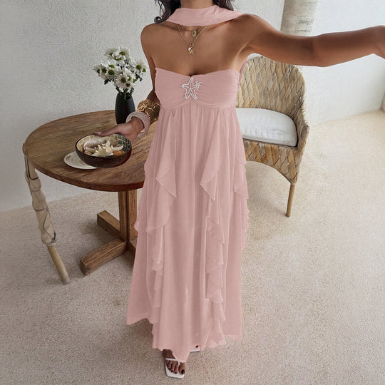 Damen Maxikleid mit schwingendem Rüschendesign und elegantem Bustier EB