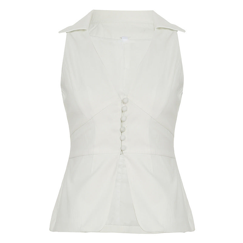 Damen elegant geschnittenes Wickeloberteil mit Knopfleiste und Kragen EB