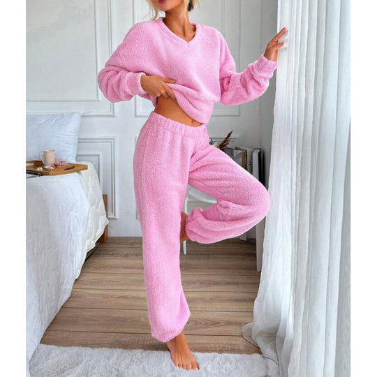 Damen Kuscheliges Fleece-Lounge-Set mit elastischem Bund EB