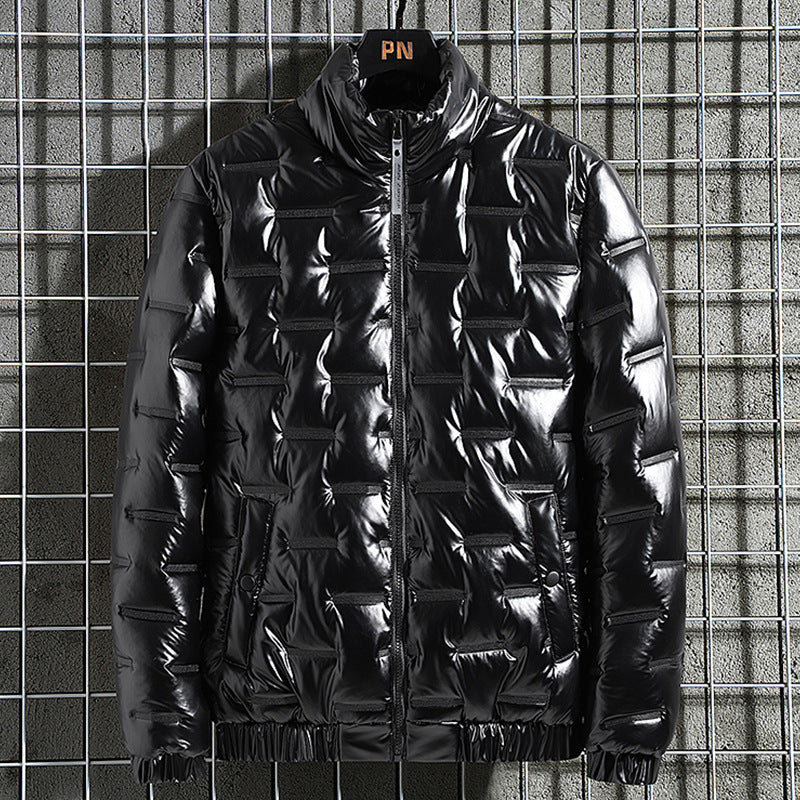 Herren Glänzende Steppjacke mit geometrischer Steppung und Stehkragen EB