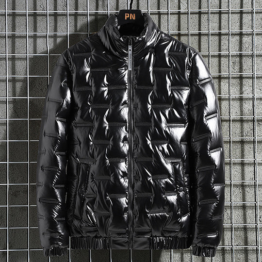 Herren Glänzende Steppjacke mit geometrischer Steppung und Stehkragen EB