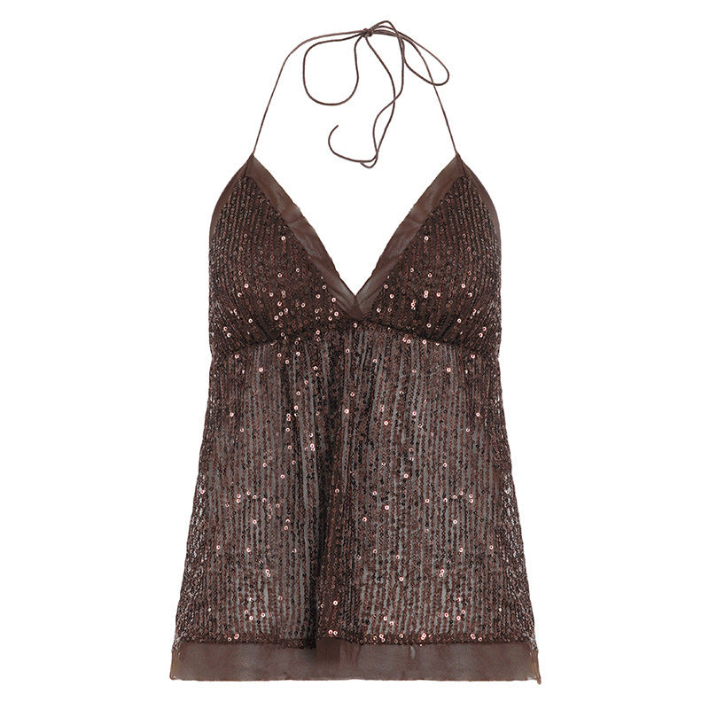 Damen glamouröses Top mit Paillettenverzierung EB