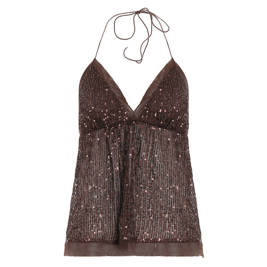 Damen glamouröses Top mit Paillettenverzierung EB