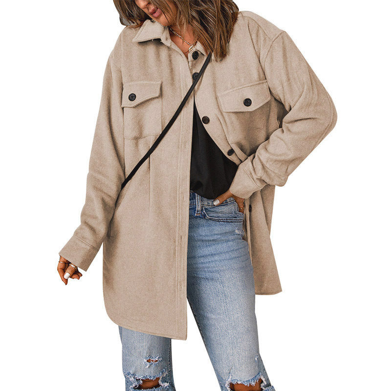 Damen Oversized Freizeitjacke aus weichem Material mit Taschen EB