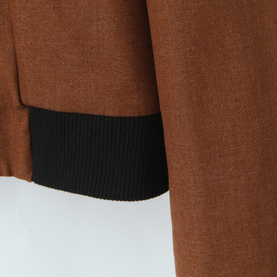 Damen modische Kurzjacke mit elegante Knopfleiste und kontrastierendem Kragen EB