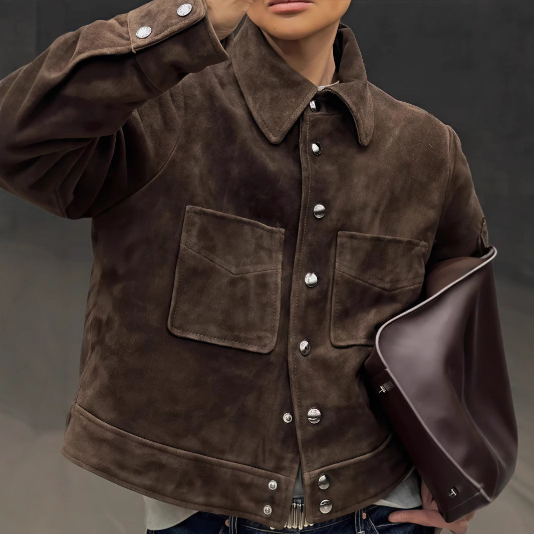 Damen Modische Wildlederjacke mit praktischen Klappentaschen EB