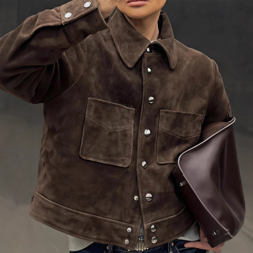 Damen Modische Wildlederjacke mit praktischen Klappentaschen EB