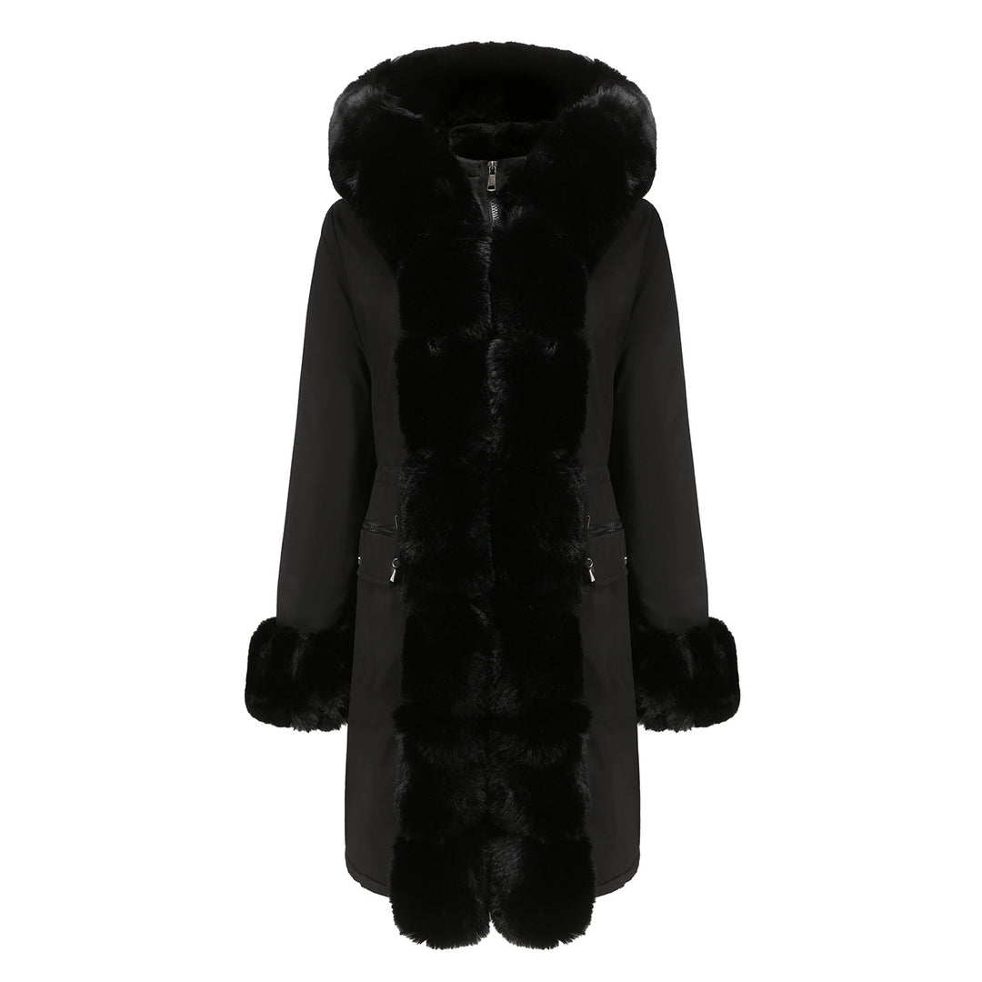 Damen elegante Parkajacke mit luxuriösem Kunstfellbesatz EB
