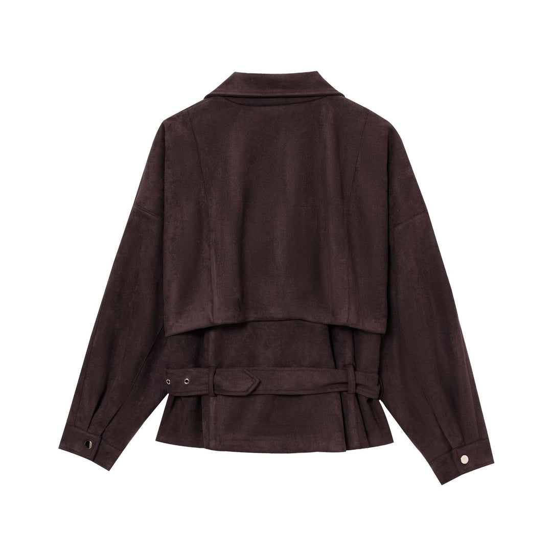 Damen Elegante Wildlederjacke mit modischen Schnallen und praktischen Taschen EB