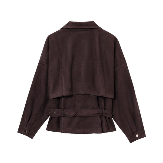 Damen Elegante Wildlederjacke mit modischen Schnallen und praktischen Taschen EB