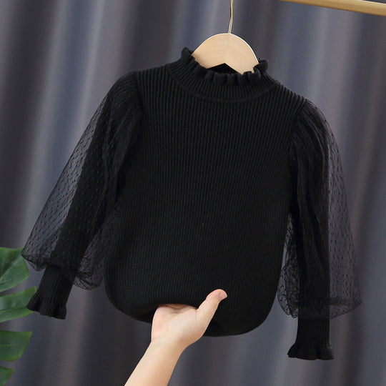 Mädchen elegantes Pullover mit transparenter Spitzenärmel EB