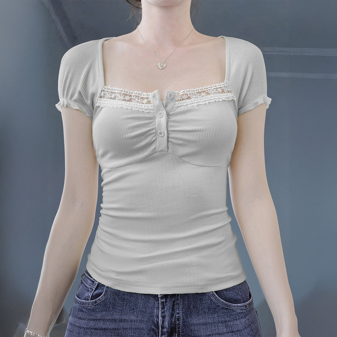 Damen figurbetontes Trägershirt mit Spitzenakzenten EB