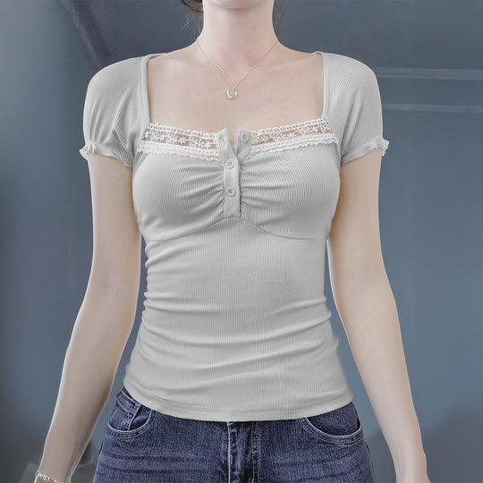 Damen figurbetontes Trägershirt mit Spitzenakzenten EB
