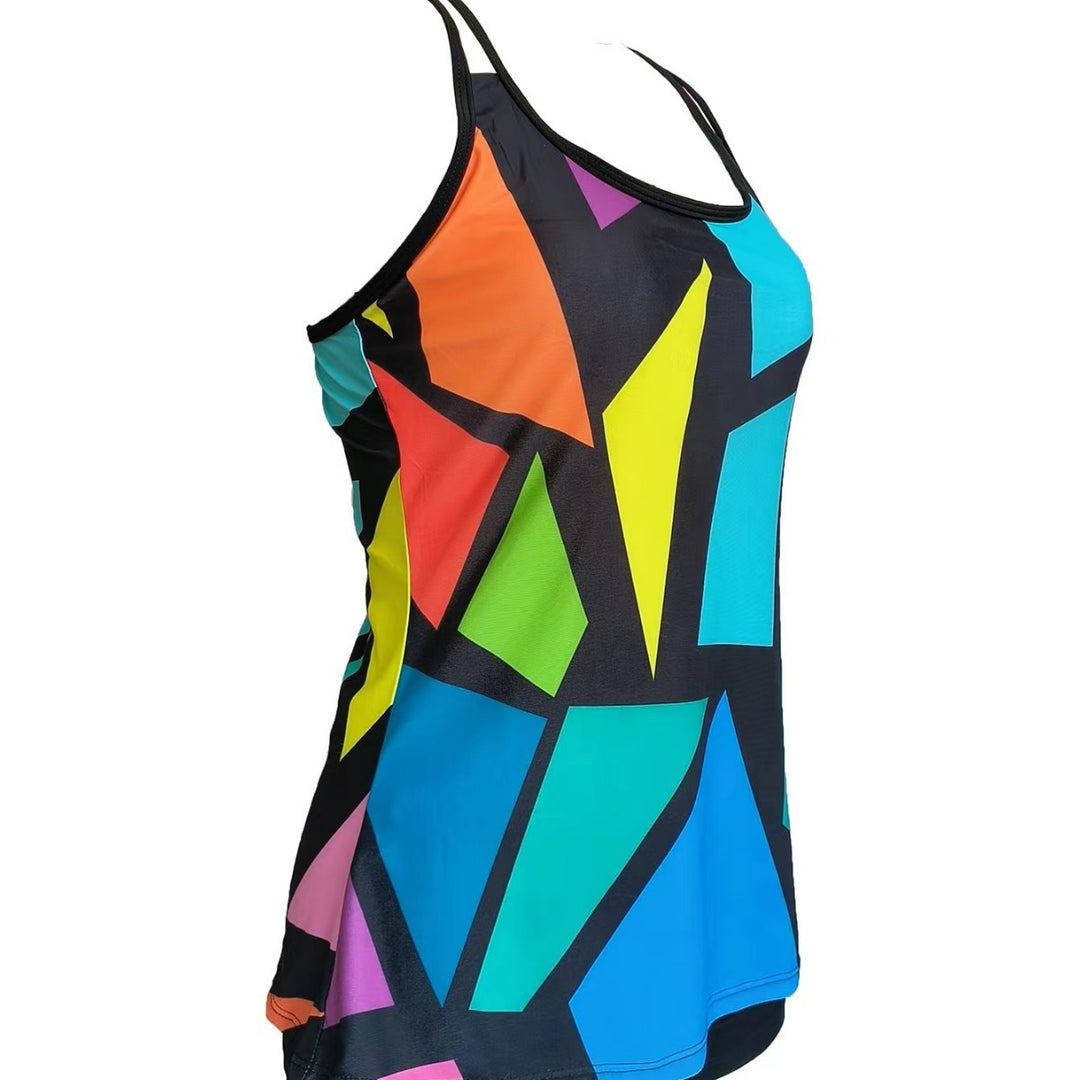 Damen Schwimmdress mit geometrischem Muster und verstellbaren Trägern EB