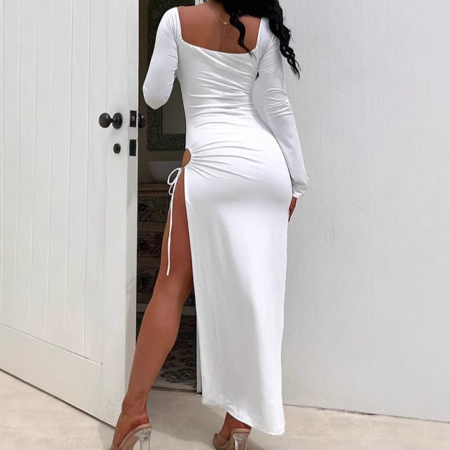 Damen Elegantes Wickelkleid mit tiefem V-Ausschnitt und seitlichem Schlitz EB