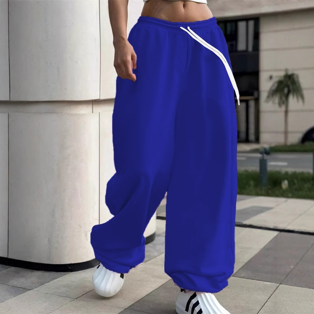 Damen nan weite Baggy-Jogginghose mit hohem Komfortbund, Kordelzug und elastischen Knöchelbündchen EB