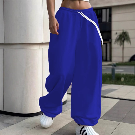 Damen nan weite Baggy-Jogginghose mit hohem Komfortbund, Kordelzug und elastischen Knöchelbündchen EB