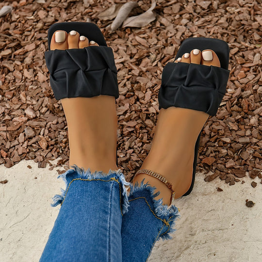Damen Komfortable Mules mit dekorativem Faltendesign EB
