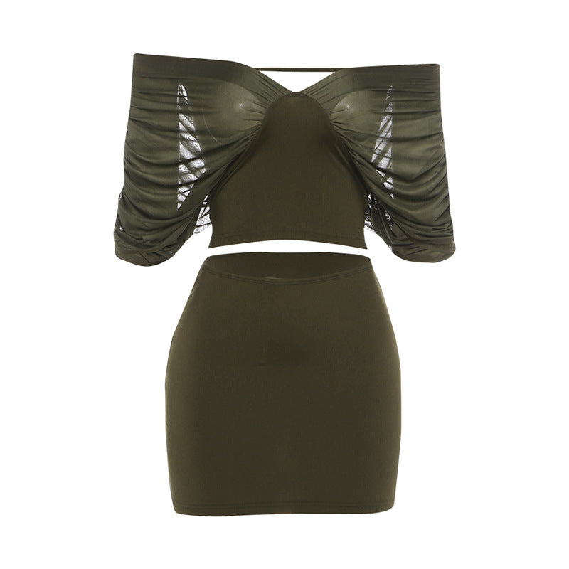 Damen Set mit off-shoulder Oberteil und figurbetontem Rock EB