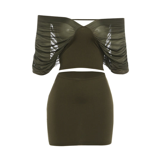 Damen Set mit off-shoulder Oberteil und figurbetontem Rock EB
