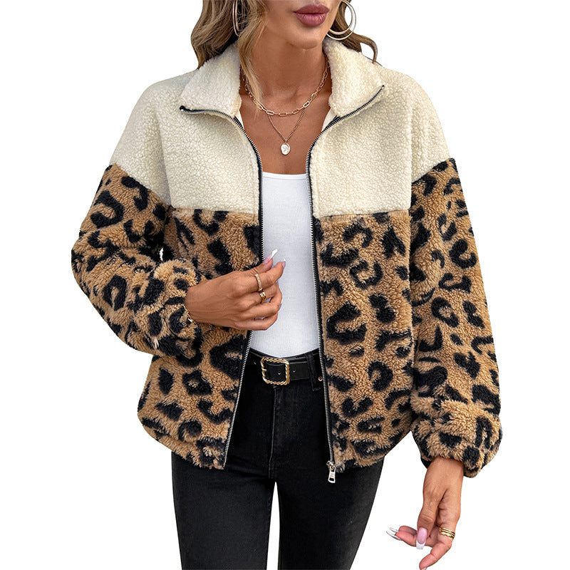 Damen Teddyjacke mit Leopardenmuster EB