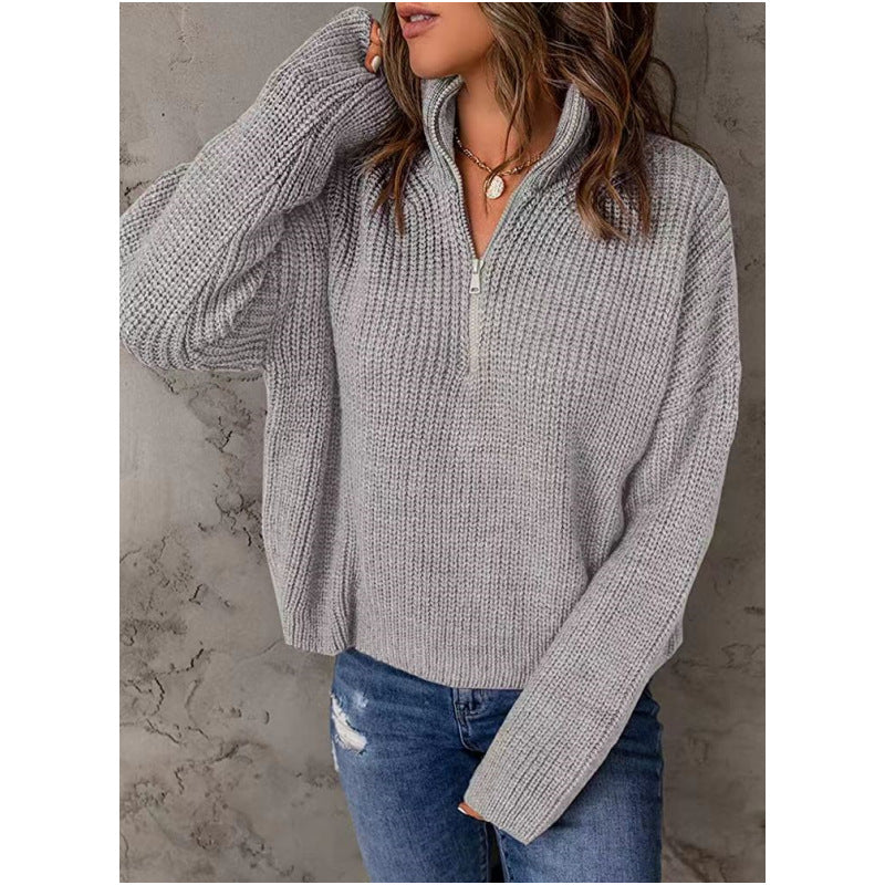 Damen Strickpullover mit kurzem Reißverschluss EB
