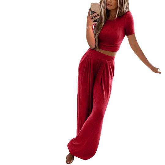 Damen Set aus kurzer Strickoberteile und weiten Hosen EB