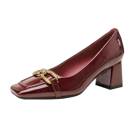 Damen elegante Blockabsatzpumps mit dekorativem Kettendesign EB