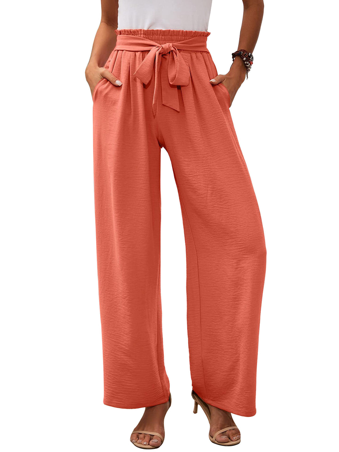 Damen weite Palazzo-Hose mit elastischem Bund und Bindegürtel EB