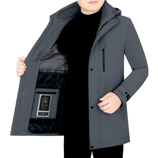 Herren Wasserabweisender Parka mit herausnehmbarer Kapuze und integrierter Smartphone-Innentasche EB