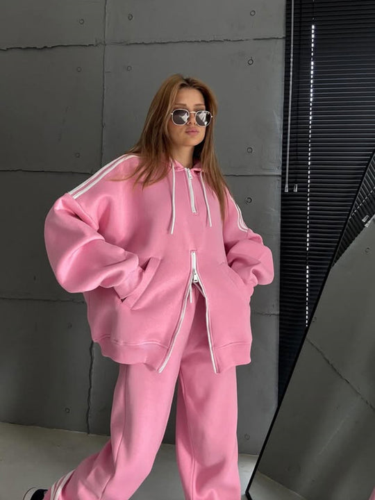 Damen Stylish Hoodie mit doppeltem Reißverschluss und lässigem Schnitt EB
