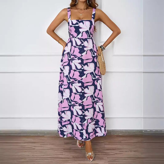 Damen Maxikleid mit floralem Schnitt und modernem Quadrat-Ausschnitt EB