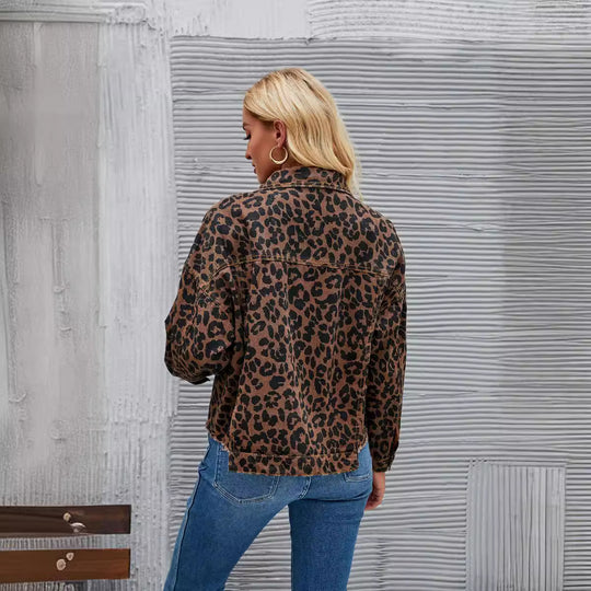 Damen Karierte Denimjacke im angesagten Leopardenmuster mit modernem Schnitt EB