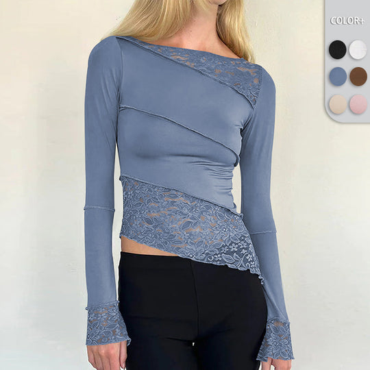 Damen Langarmshirt mit Spitzenakzenten und raffiniertem Schnitt EB