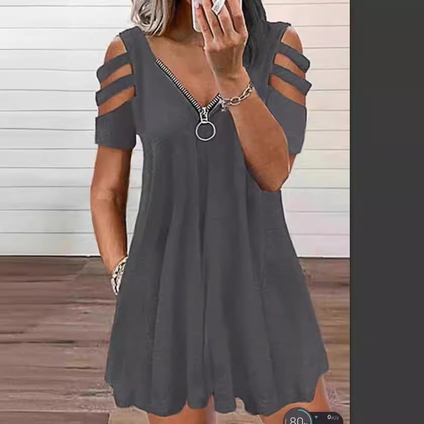 Damen Kleid mit V-Ausschnitt und offenen Schultern EB
