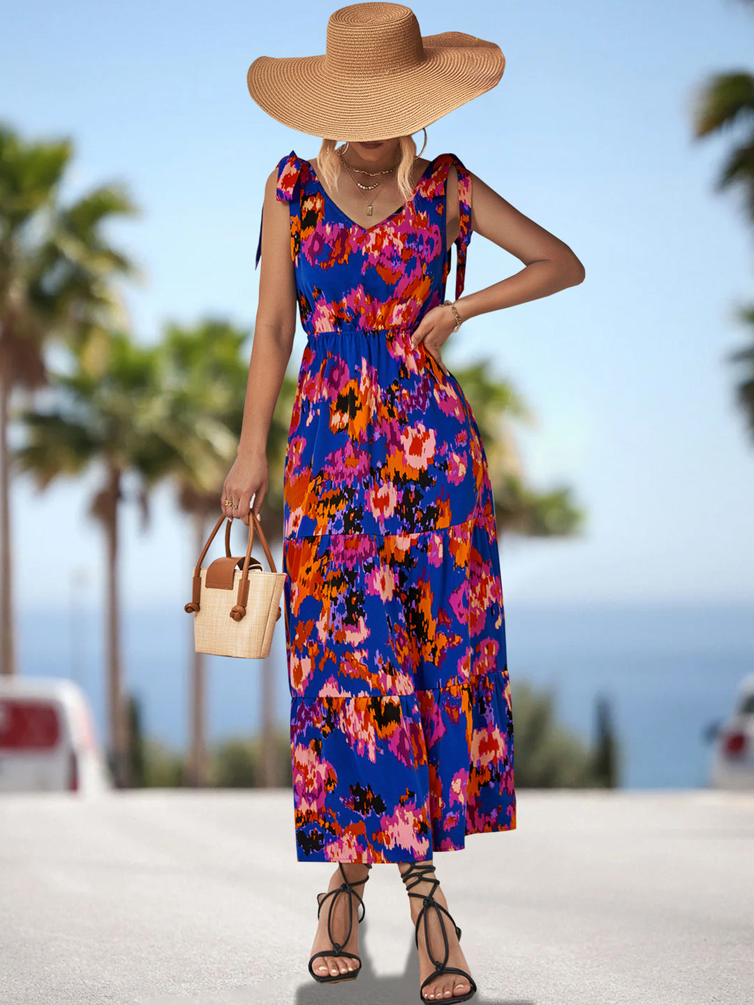 Damen Maxikleid mit verspieltem Floralprint und luftigen Trägern EB