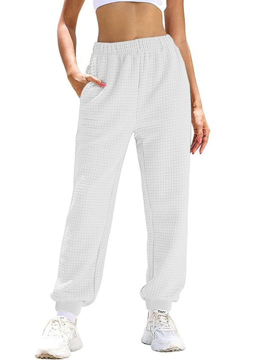 Damen Lässige Waffelstrick-Loungehose mit hohem Elastikbund und Bündchen EB