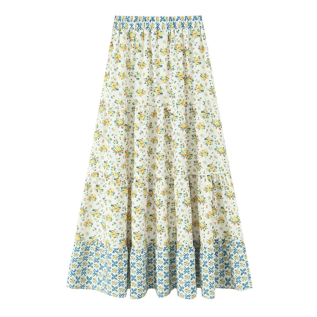 Damen Maxirock mit verspieltem Patchwork-Muster und voluminöser Silhouette EB