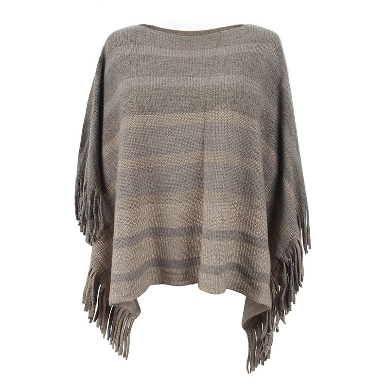 Damen eleganter Poncho mit strukturiertem Design und fransigen Details EB