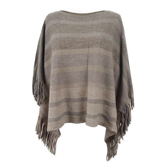 Damen eleganter Poncho mit strukturiertem Design und fransigen Details EB