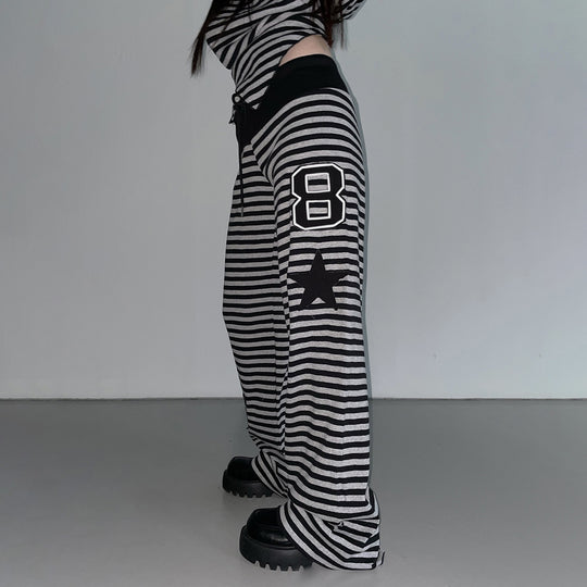 Damen Freizeithose mit gestreiftem Muster und praktischen Seitentaschen EB